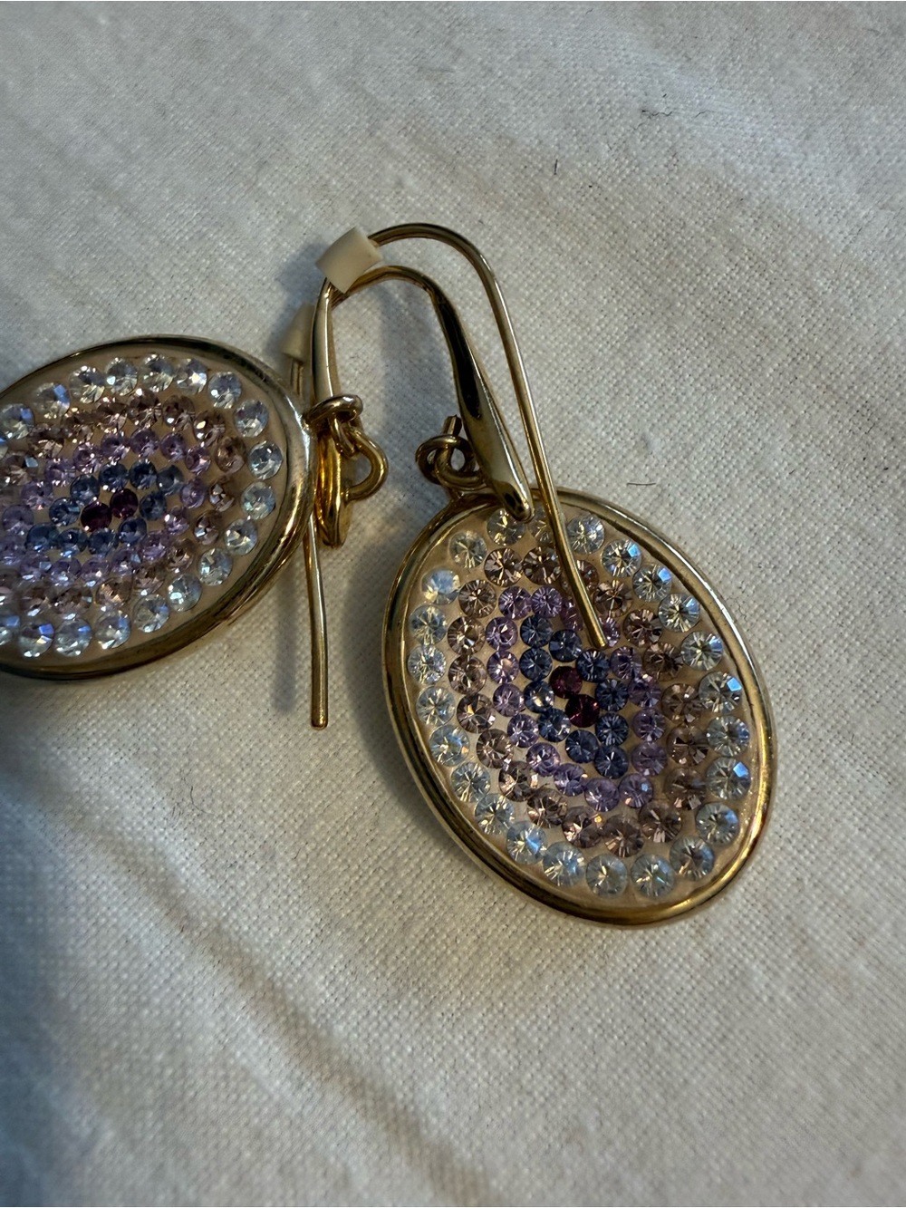 Atelier Swarovski Gold Oval Crystal Drop Earrings in Lavender and Clear